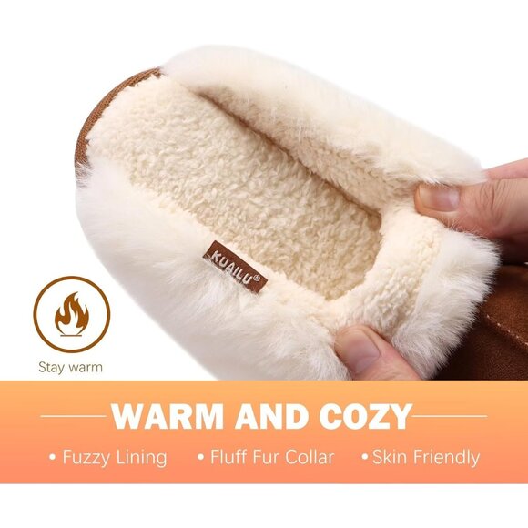 ⚡Women Chestnut Suede Fluff Dual Memory Foam Arch Support Warm Scuff Slipper - Picture 5 of 7